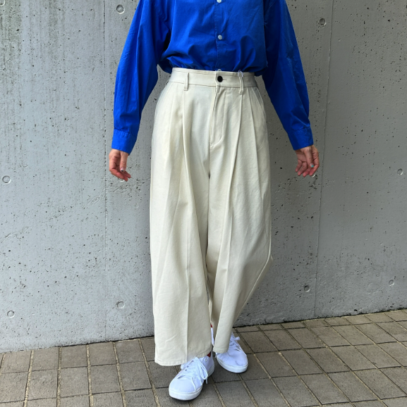 yuni／ユニ 20/2強撚ツイル バックゴム ワイドパンツ — nine two